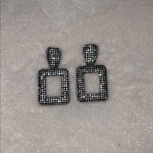 Elegant Silver Square Drop Earrings